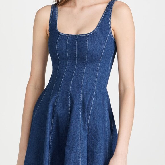 STAUD - Mini Wells Dress in Medium Wash Denim - Picture 2 of 10
